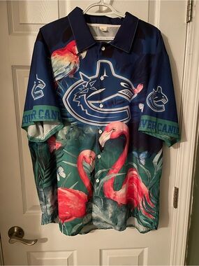 Vancouver Canucks Blue & Pink Flamingo Button-Up Shirt